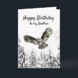Birthday Owl Bird Watercolor Brother Karte<br><div class="desc">Aquarelluschel im Flug auffallend mit einem Winter von frostigen schneebedeckten Bäumen Wald Frohe Geburtstag zu meinem Bruder</div>