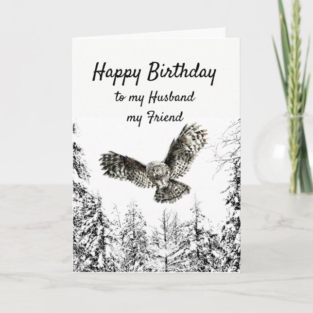 Birthday Owl Bird Watercolor Husband Friend Karte (Vorderseite)