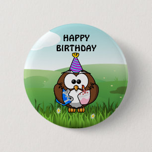 Birthday Owl Button