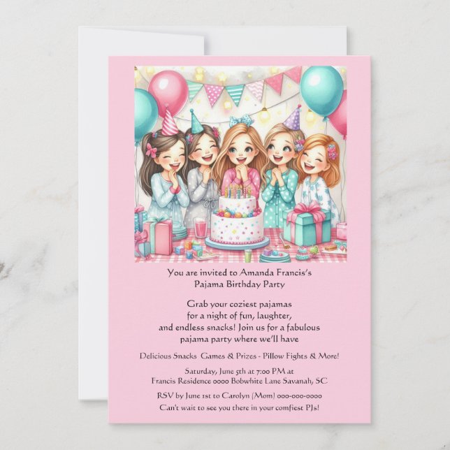 Birthday Pajama Party Girls Slumber Einladung (Vorderseite)