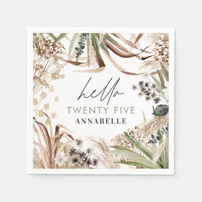 Birthday Pampas eucalyptus modern boho Party paper Serviette (Vorderseite)