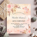 Birthday Pampas Gras Blush Schmetterling Budget Flyer<br><div class="desc">Bitte beachten Sie, dass diese Einladung auf Flyer Papier und sehr dünn ist. Umschläge sind nicht enthalten. Für dickere Karten (das gleiche Design) besuchen Sie bitte unseren Shop. Eine Rose Gold, rot rosa rustikale Imitate metallisch aussehen Hintergrund. Die Einrichtung besteht aus Rose-Gold und rosa Blumen, Rose, Pampas-Gras und Schmetterlingen. Personalisieren...</div>