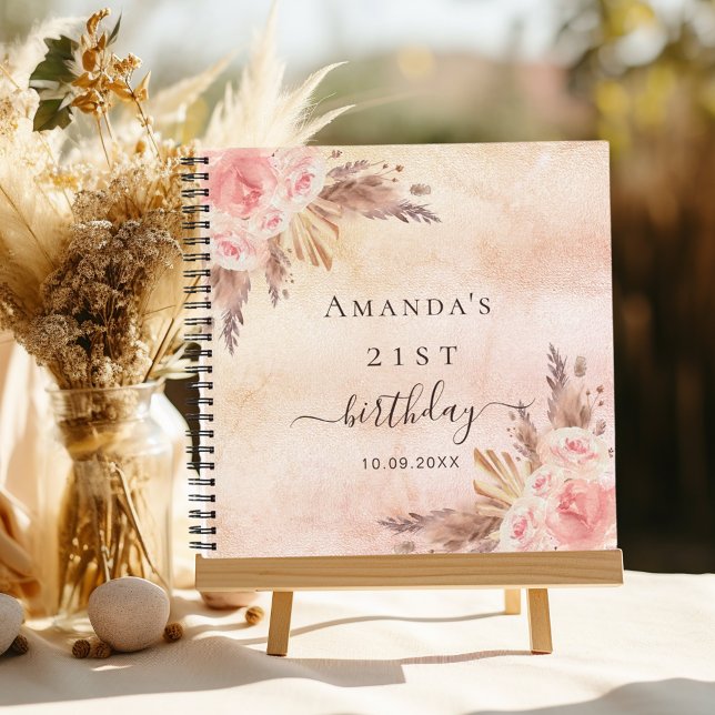 Birthday pampas grass rose gold guest book notizbuch (Von Creator hochgeladen)