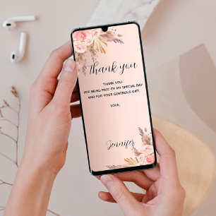 Birthday pampas grass rose thank you card einladung