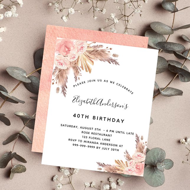 Birthday Pampas Rose Gold Blumenladen Flyer (Von Creator hochgeladen)