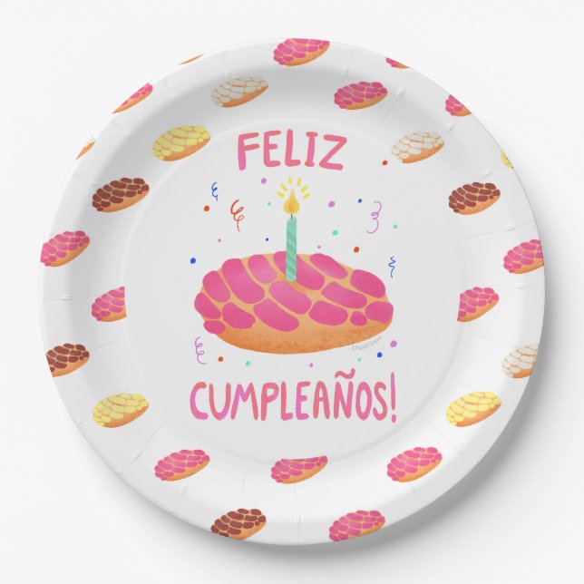 Birthday Pan Dulce Concha, Spanisch Pappteller (Vorderseite)