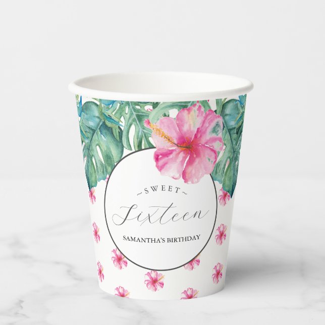 Birthday Paper Cups Sechzehnte Tropical Luau Pappbecher (Vorderseite)