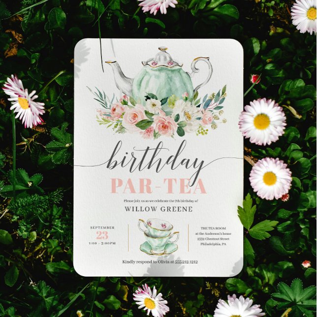 Birthday Par-tea Tee Party Girl Birthday Party Einladung (Von Creator hochgeladen)