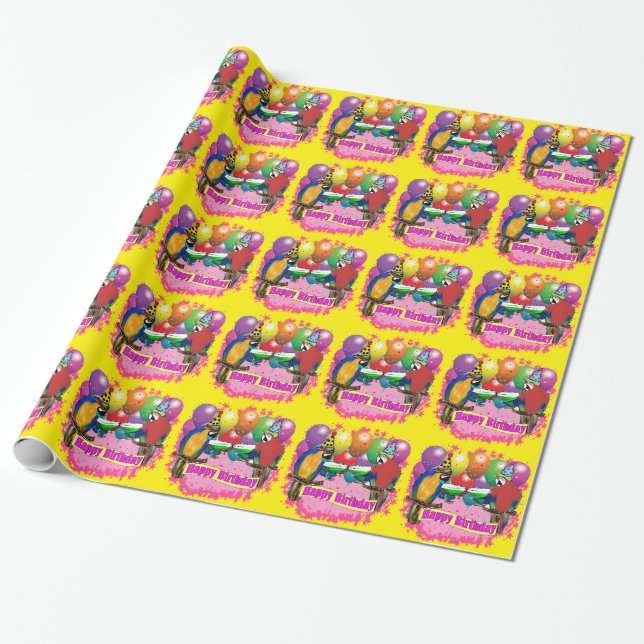 BIRTHDAY PARROTS GESCHENKPAPIER (Ungerollt)