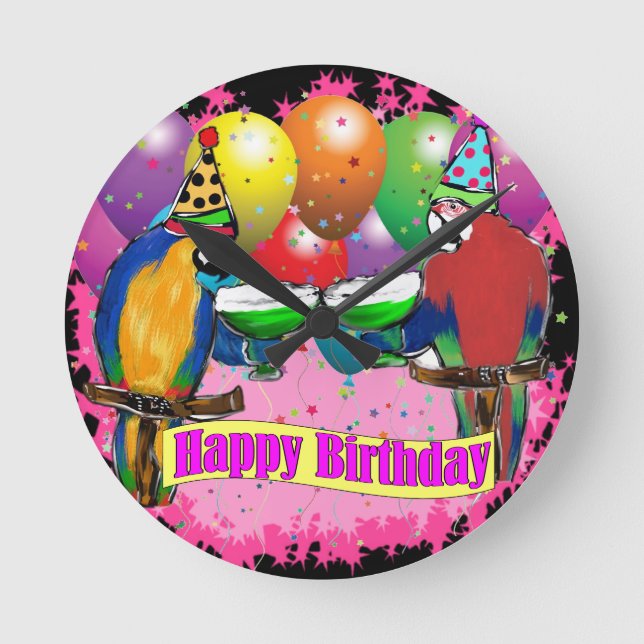 BIRTHDAY PARROTS RUNDE WANDUHR (Vorderseite)