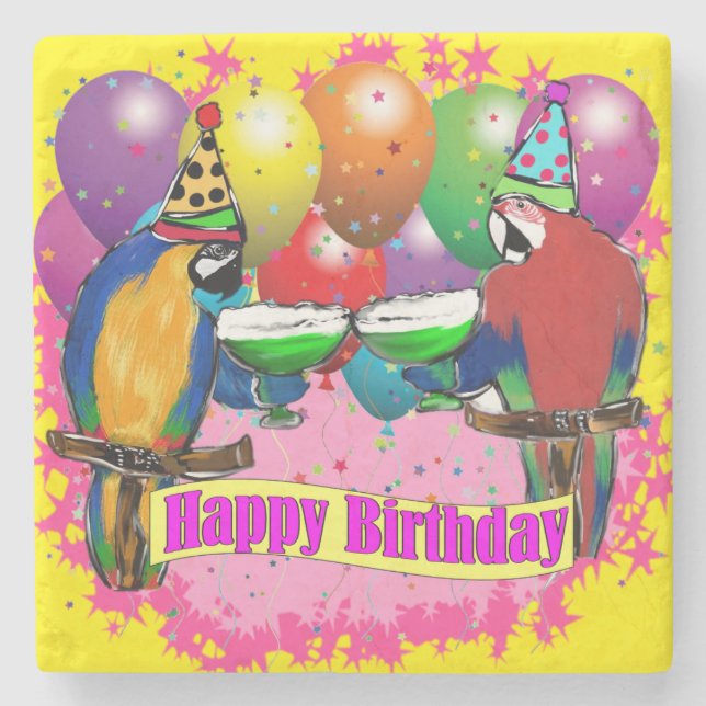 BIRTHDAY PARROTS STEINUNTERSETZER (Vorderseite)