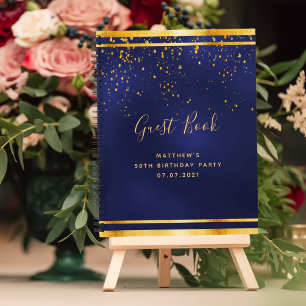 Birthday Party 50 Dunkelblau Gold Gästebuch Notizbuch