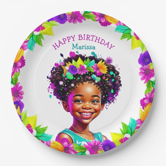 Birthday Party Afroamerikanisches Mädchen Personal Pappteller (Vorderseite)