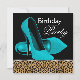 Birthday Party aquamarin Blue Leopard High Heels Einladung