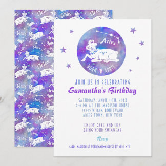 Birthday Party Aries Ram Constellation Stars Einladung