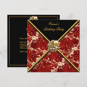 Birthday Party Asian Red Gold Black Blossom Einladung