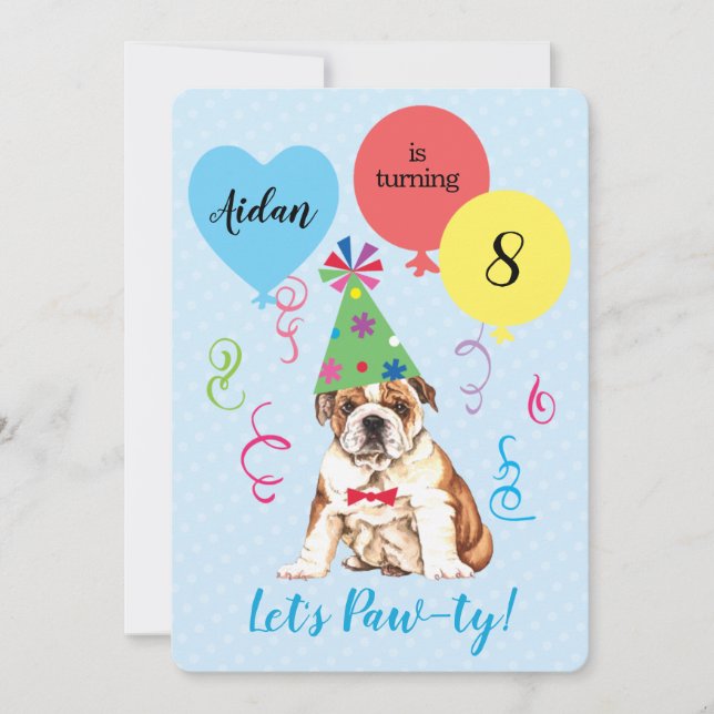 Birthday Party Ballons Bulldog Einladung (Vorderseite)