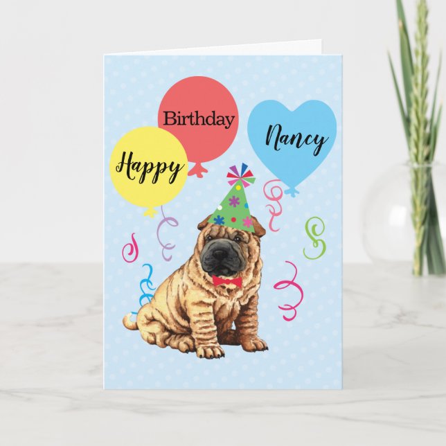 Birthday Party Ballons Chinese Shar-Pei Karte (Vorderseite)