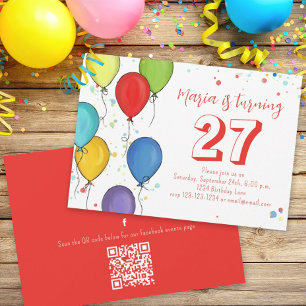 Birthday Party Ballons Confetti QR Code Facebook Einladung