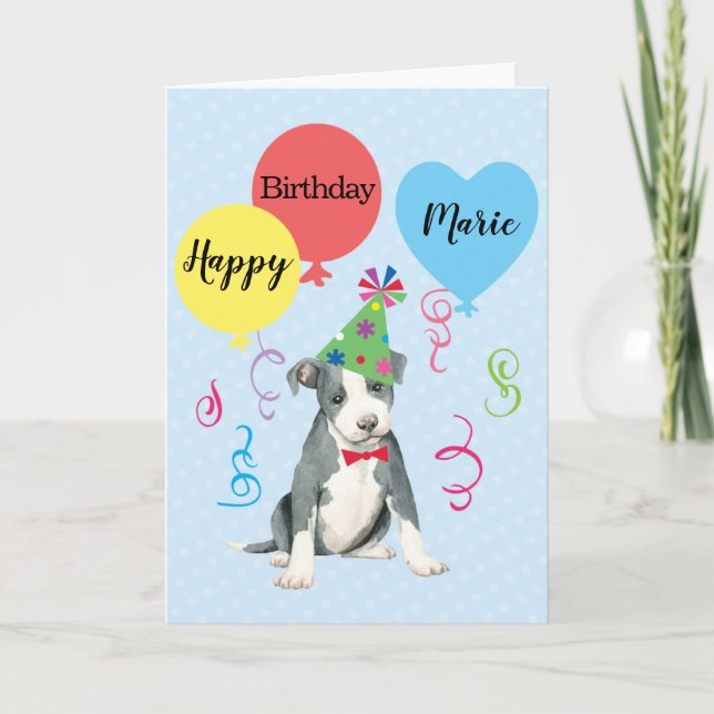 Birthday Party Ballons Pit Bull Terrier Karte (Vorderseite)