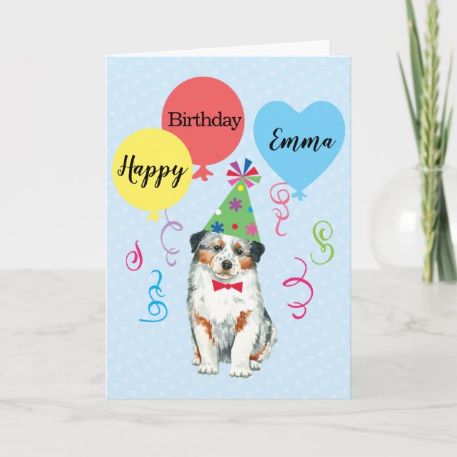 Birthday Party Balloons Australian Shepherd Karte (Vorderseite)