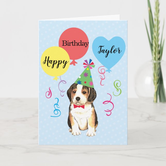 Birthday Party Balloons Beagle Karte (Vorderseite)