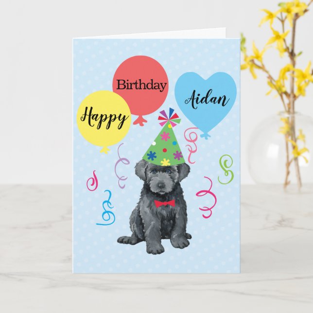Birthday Party Balloons Bouvier des Flandres Card Karte (Gelbe Blume)