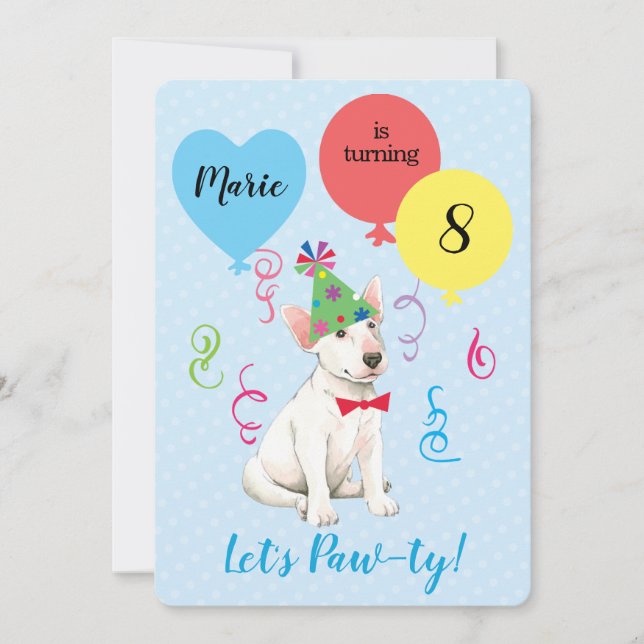 Birthday Party Balloons Bull Terrier Einladung (Vorderseite)