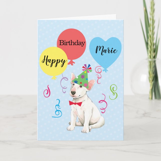Birthday Party Balloons Bull Terrier Karte (Vorderseite)