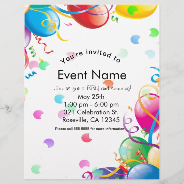 Birthday Party Balloons Confetti Event Flyer (Vorne)