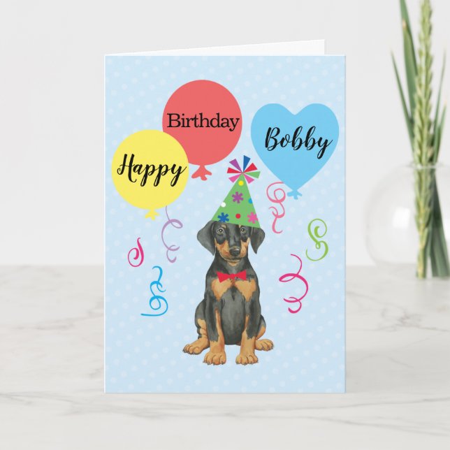 Birthday Party Balloons Doberman Card Karte (Vorderseite)
