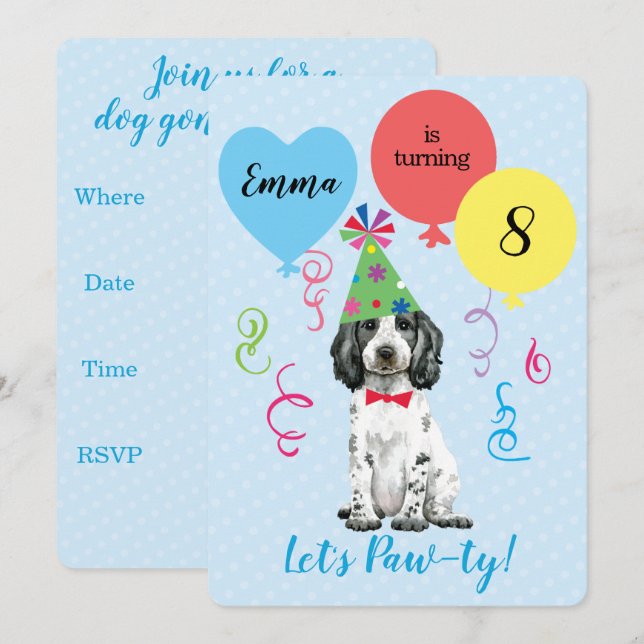 Birthday Party Balloons English Cocker Spaniel Einladung (Vorne/Hinten)