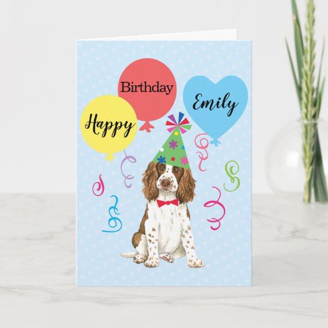 Birthday Party Balloons English Springer Spaniel Karte (Vorderseite)