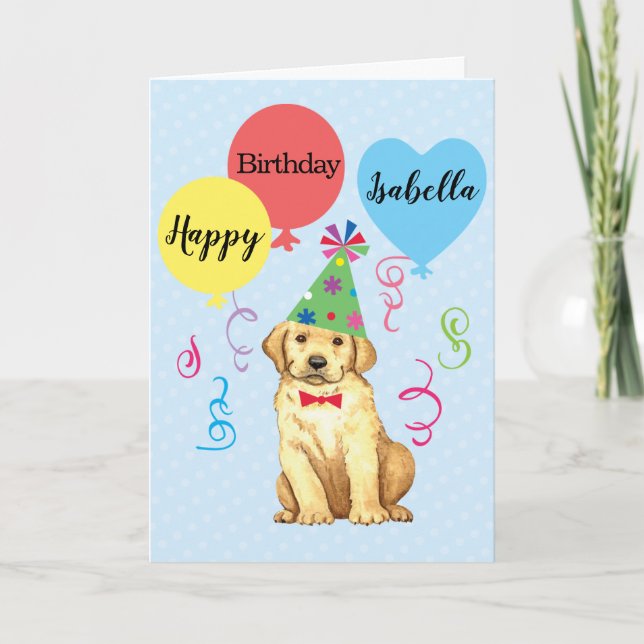 Birthday Party Balloons Gelbe Labrador Karte (Vorderseite)