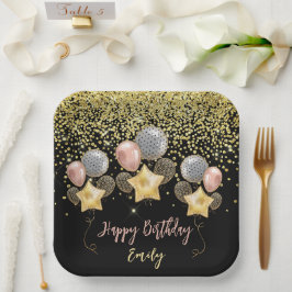 Birthday Party Balloons Gold Glitzer Ballon Black Pappteller