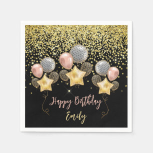 Birthday Party Balloons Gold Glitzer Ballon Black Serviette