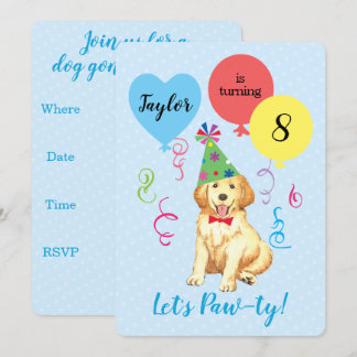 Birthday Party Balloons Golden Retriever Einladung