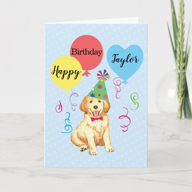 Birthday Party Balloons Golden Retriever Karte (Vorderseite)