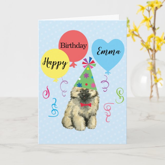 Birthday Party Balloons Keeshond Card Karte (Gelbe Blume)
