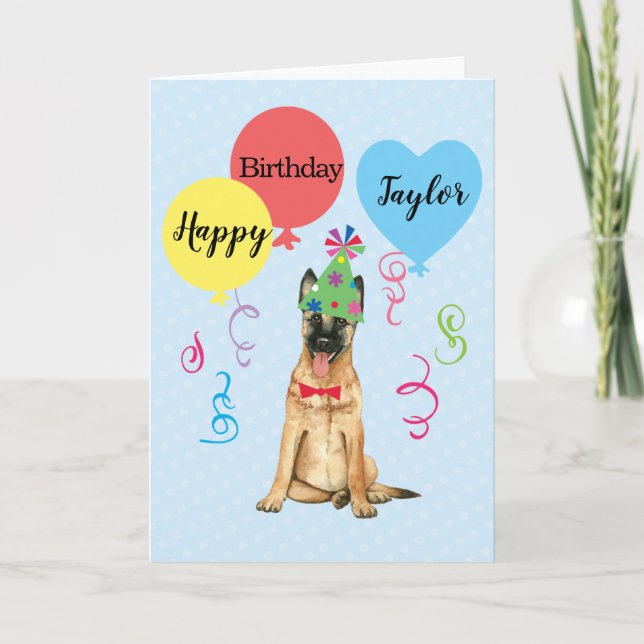 Birthday Party Balloons Malinois Karte (Vorderseite)