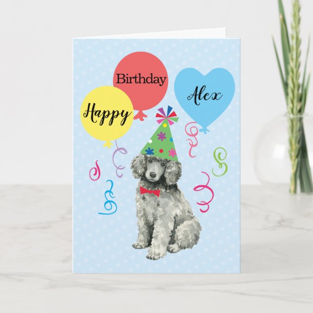 Birthday Party Balloons Poodle Karte (Vorderseite)
