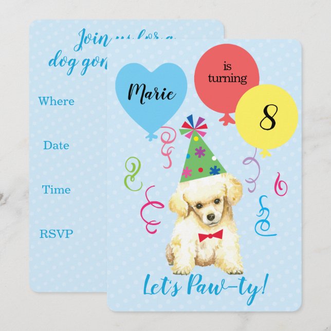 Birthday Party Balloons Toy Poodle Einladung (Vorne/Hinten)