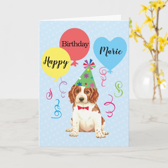 Birthday Party Balloons Welsh Springer Spaniel Karte (Gelbe Blume)