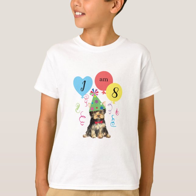 Birthday Party Balloons Yorkie T-Shirt (Vorderseite)