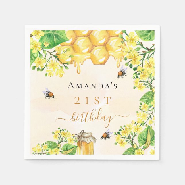 Birthday Party Bienen Honig gelbe Blumen Sommer Serviette (Vorderseite)