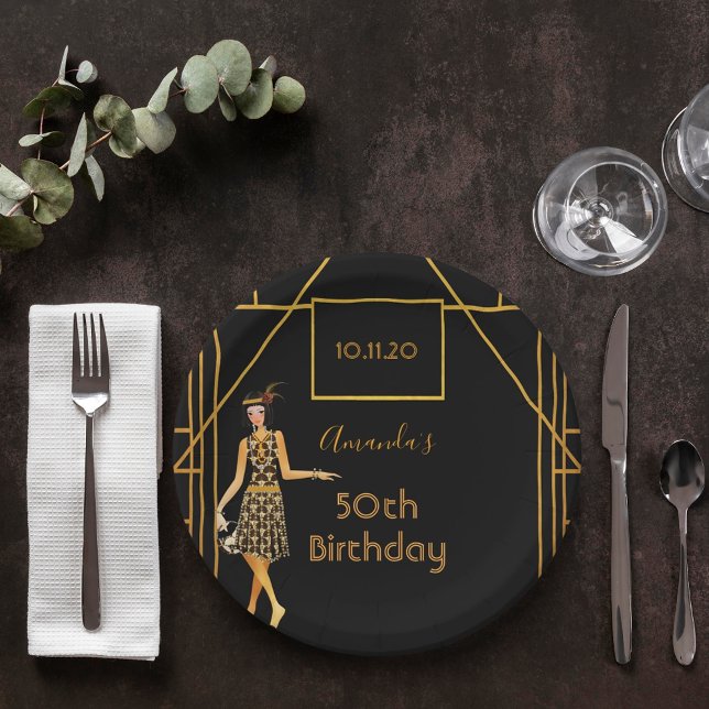Birthday Party Black Gold 1920er Jahre Art Deko St Pappteller (Von Creator hochgeladen)