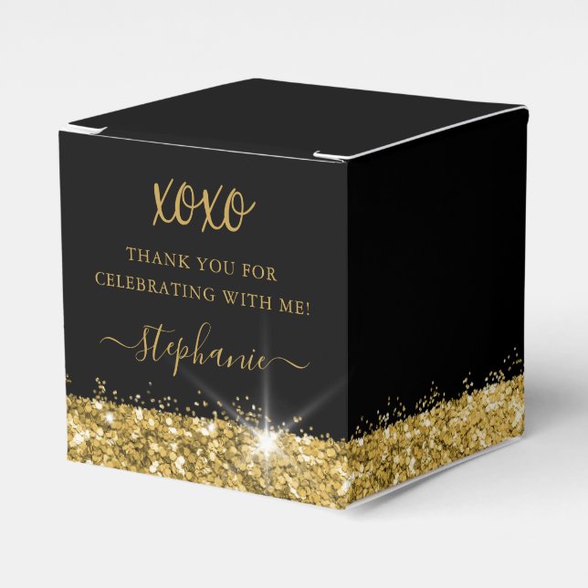 Birthday Party Black Gold Glitzer Confetti Platz Geschenkschachtel (Vorderseite)