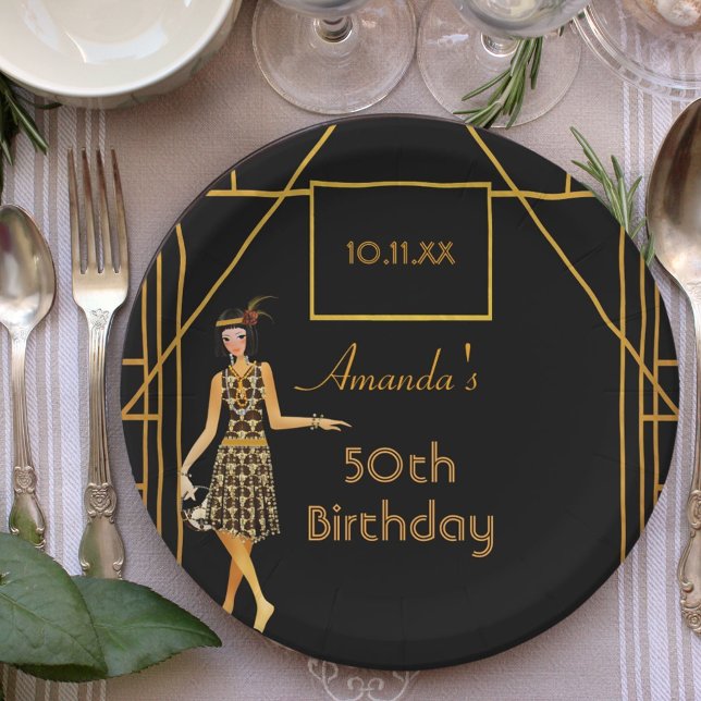 Birthday Party Black Gold im Stil der 1920er Jahre Pappteller (Von Creator hochgeladen)