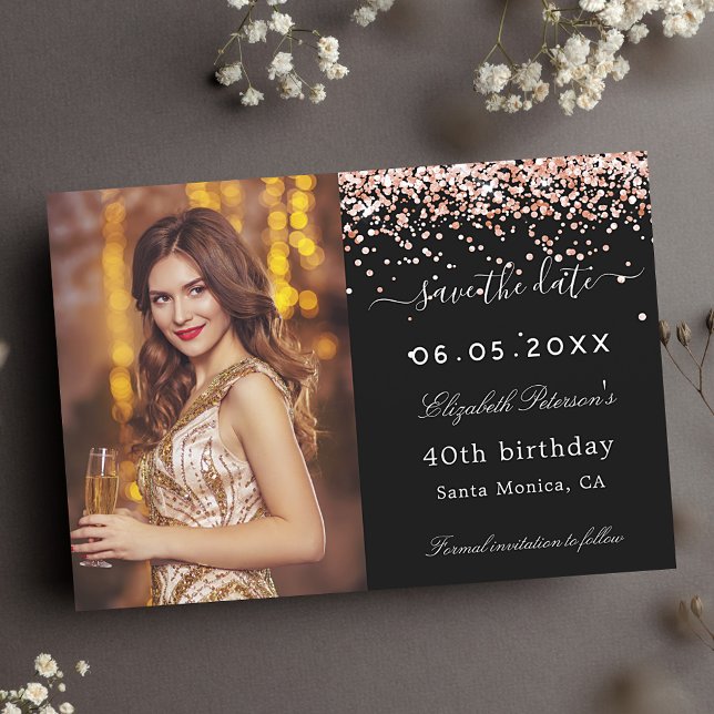 Birthday Party Black Rose Gold Glitzern Foto Save The Date (Von Creator hochgeladen)