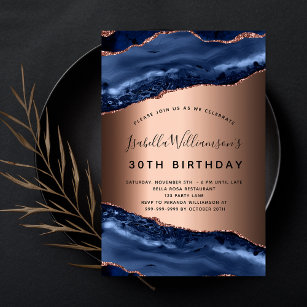 Birthday Party Blue Age Marmor Rose Gold Einladung
